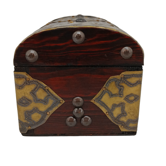 Vintage Wooden Treasure Chest Box with Brass Accents – Jewelry Keepsake Storage - Picture 6 of 12